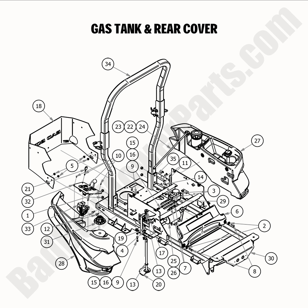 2227 - Bad Boy Mower Parts Lookup > 2020 > Maverick > Gas Tank & Rear Cover